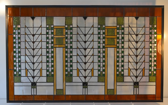 Frank Lloyd Wright Tiffany Style Stained Glass Leaded Window