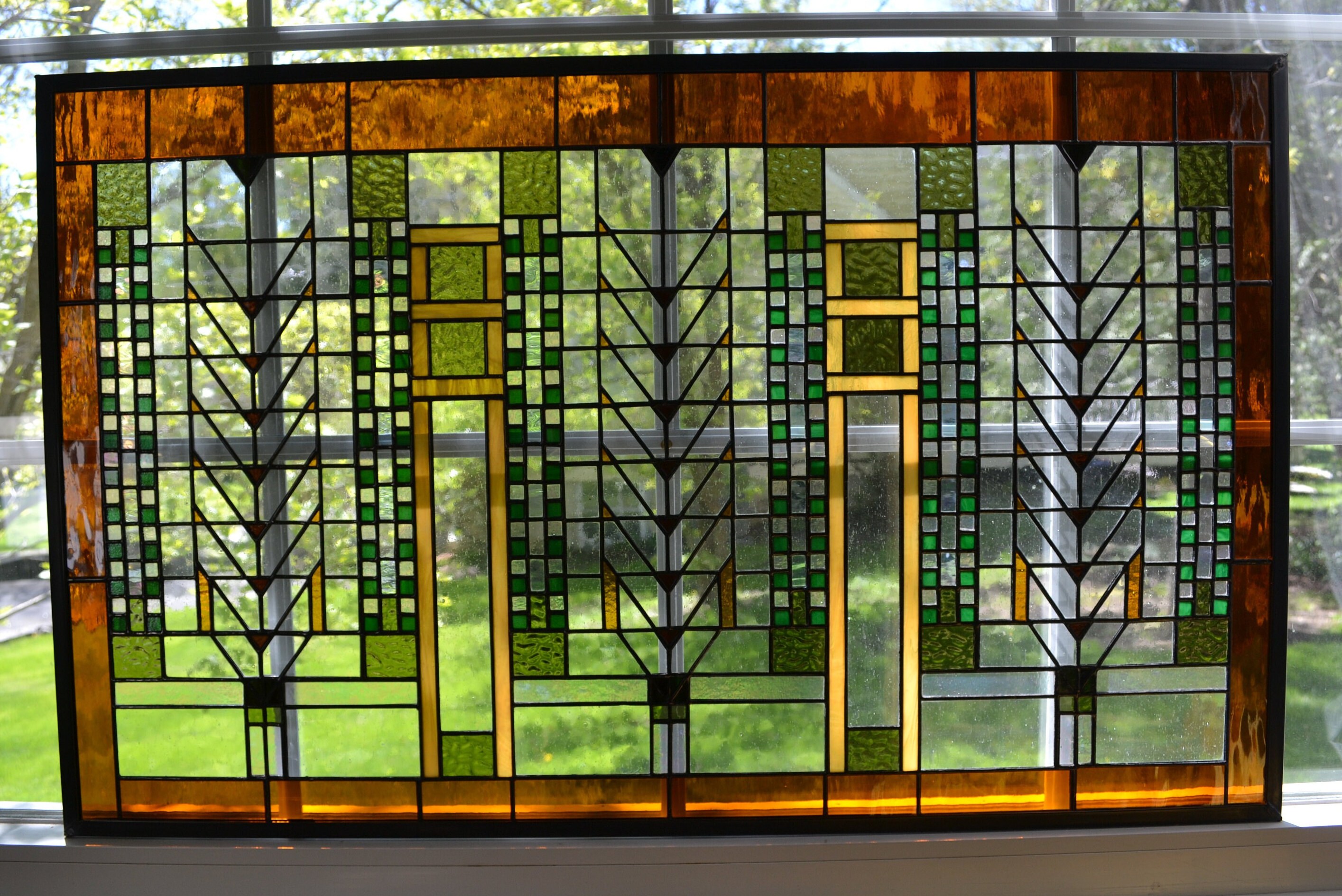 フランク・ロイド・ライト ヴィンテージステンドグラス 生命の木 ツリーオブライフ 23-02 Frank Lloyd Wright Inspired Tree of Life Stained Glass
