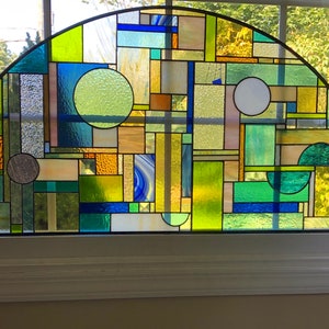 Semi Circle Geometric recycled stained glass panel