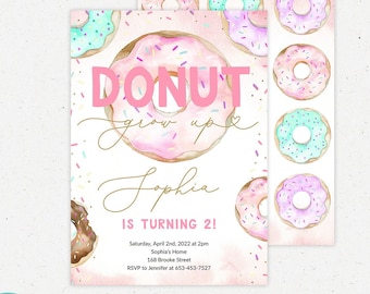 EDITABLE Donut Grow Up Birthday Invitation, Donut Grown Up Invite Donut 1st Birthday Party Invitations doughnut Girl invite Instant Download