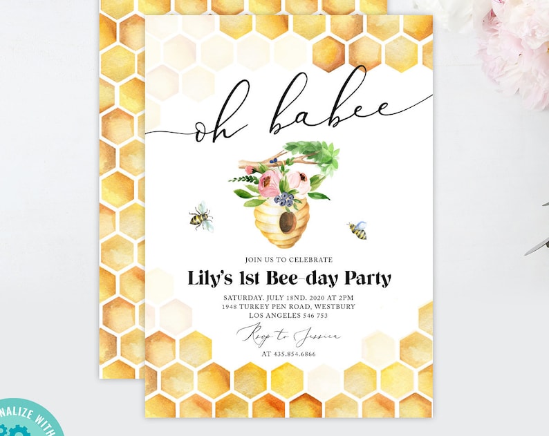 Oh Babee Birthday Invitation BeeDay Invite Little Honey Invitation Bee Birthday Summer Download Printable Template Digital