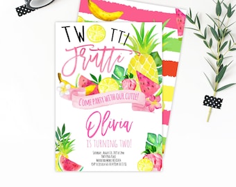 Two-tti Frutti Birthday Invitation Tutti Fruity Party Fruits Invite Tropical Summer Download Printable Template Digital