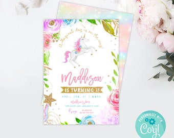 Unicorn Invitation Unicorn Birthday Invitation Rainbow Unicorn Party Magical Unicorn Party Instant Download Editable File