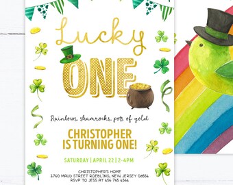 Editable St. Patrick's Day Birthday Invitation Shamrock Clover St Patricks day Birthday Lucky One Printable Invite Template Corjl