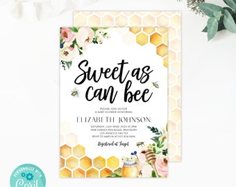 Babee Shower Invitation Template, Printable Bee Baby Shower Invite, Honeycomb, Instant Download, Editable Text, DIY, Templett #097-151BA