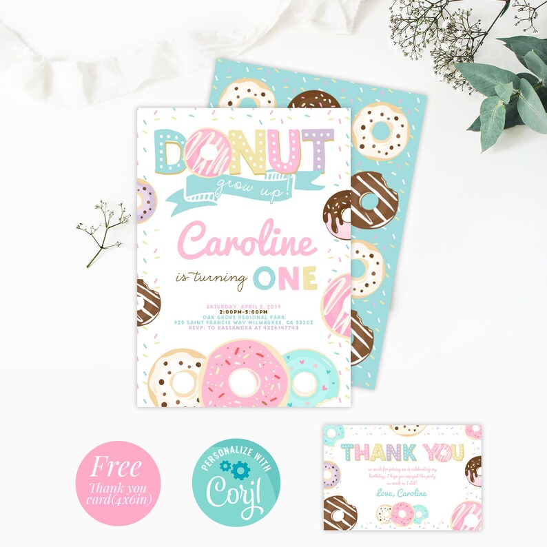 Donut Birthday Invitation Donut Invitation Donut Invite Etsy
