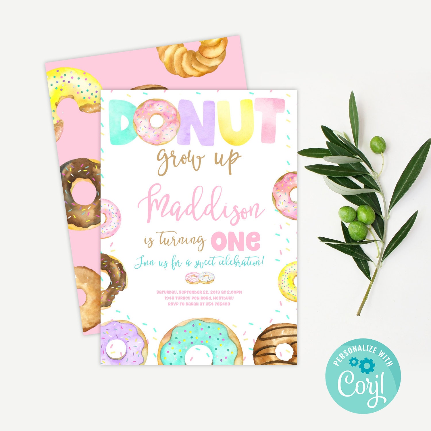 EDITABLE Donut Birthday Invitation Donut Invitation Donut | Etsy