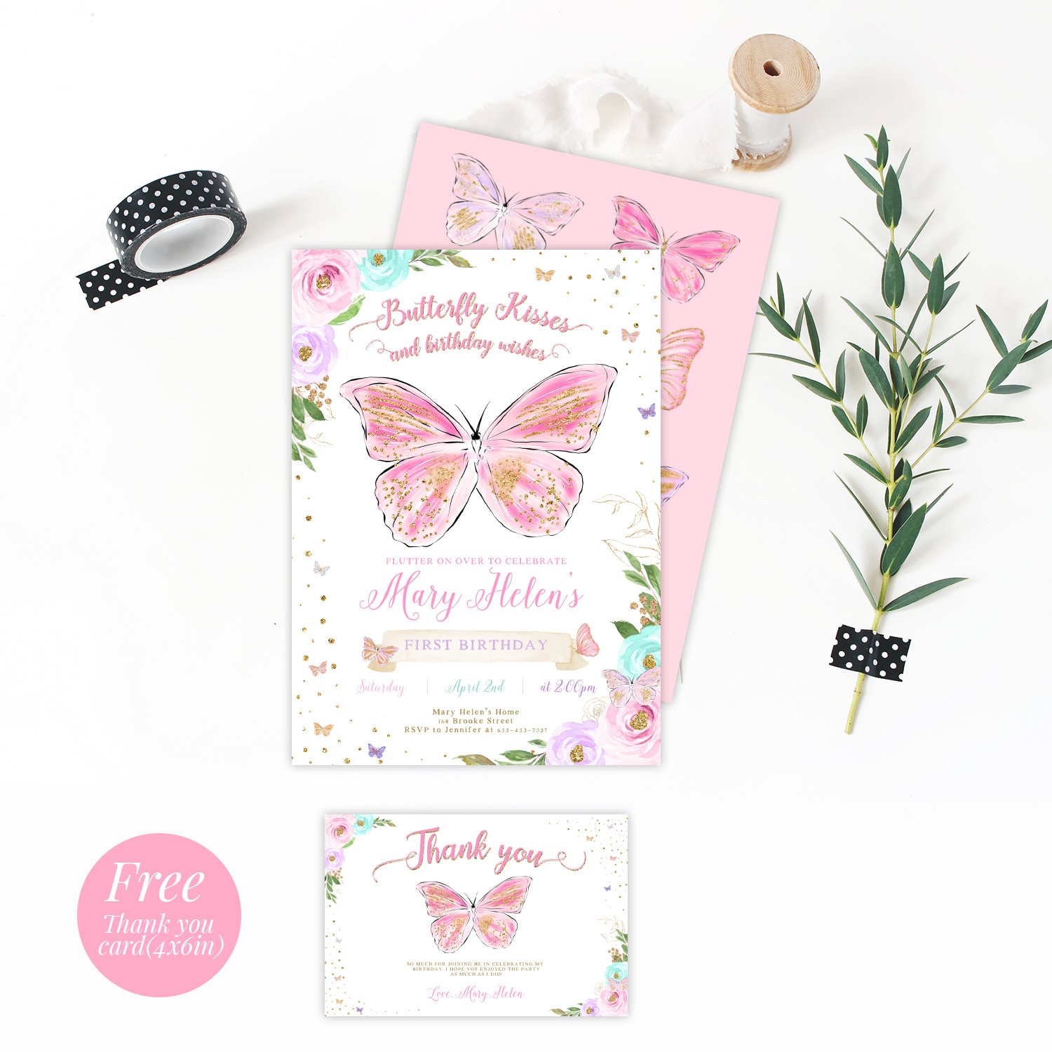 Editable Butterfly Birthday Invitation Butterfly Invitation Etsy