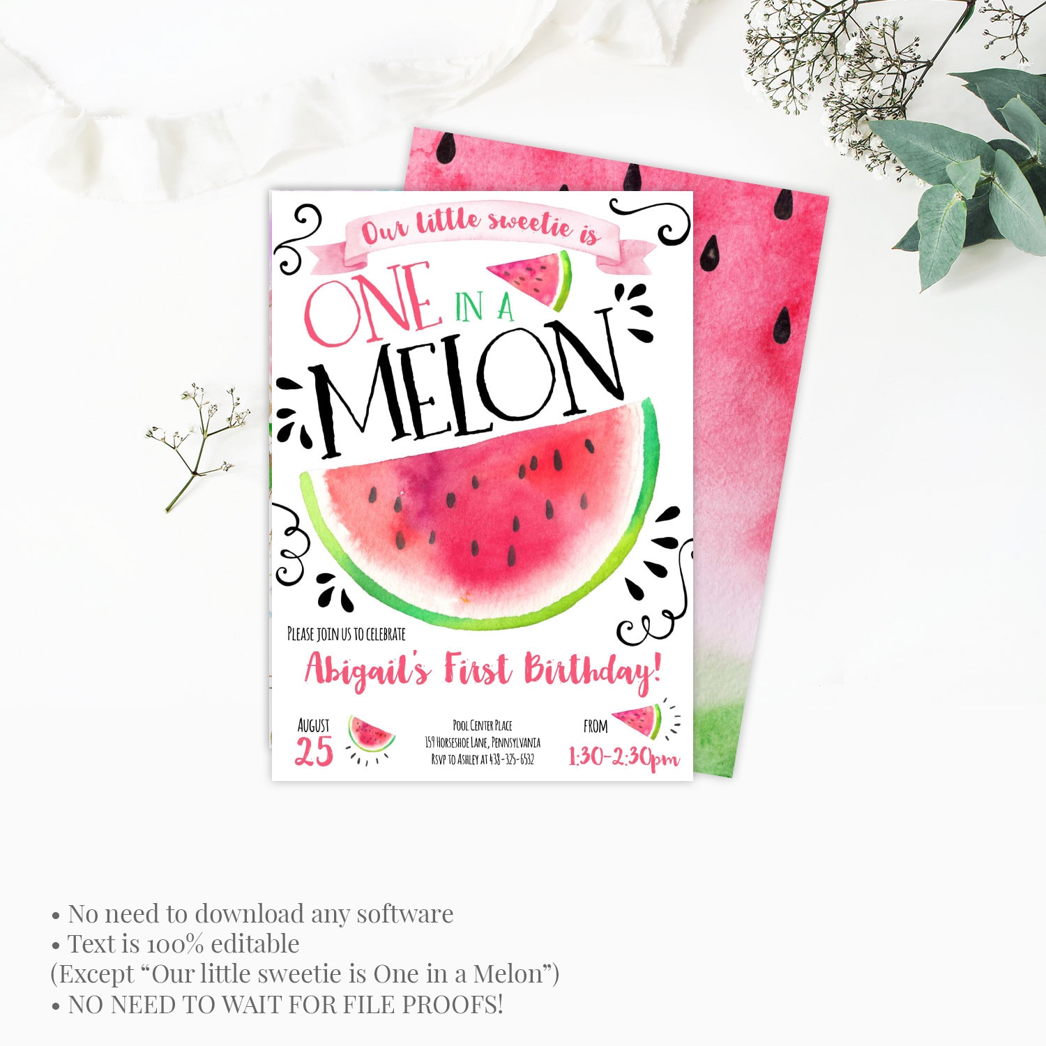 Invitations Watermelon Invitation One in a Melon Birthday Invitation ...