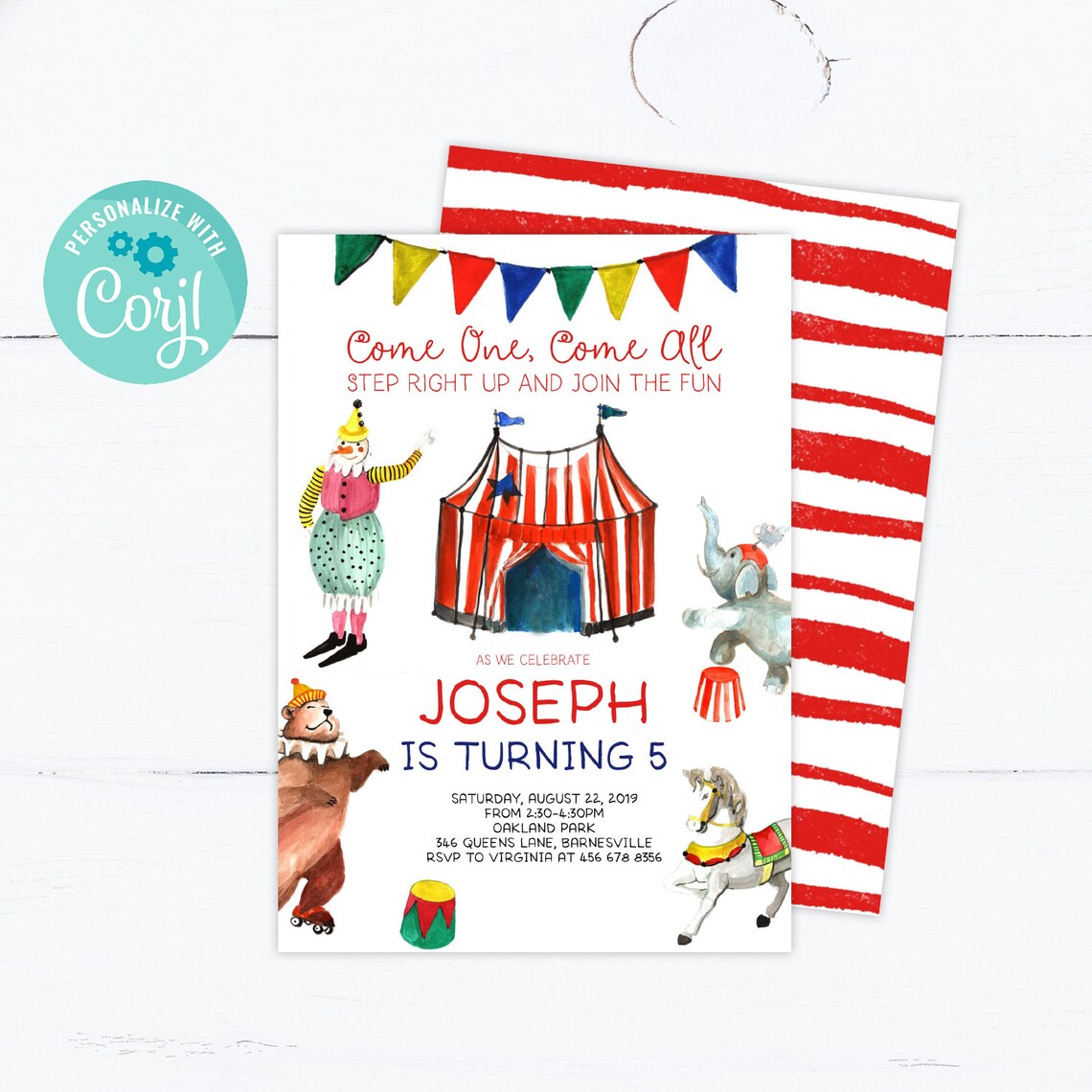 Circus Invitation Circus Birthday Invitation Circus Party Etsy