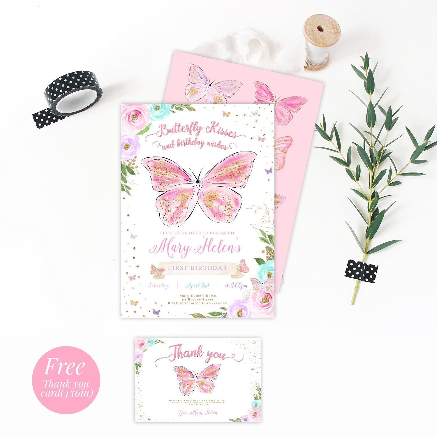 Editable Butterfly Birthday Invitation Butterfly Invitation Etsy