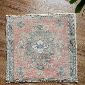 Small Oushak Rug, 1'9x1'8, Small Doormat Rug, Kitchen Rug, Bathroom Rug, Turkish Doormat Rug, Oriental Rug, Tiny Rug, Boho Decor,