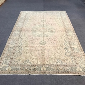 6.6x10 ft Turkish Kayseri Rug, Turkish Rug, Soft Pink and Blue Colour Rug, Oriental Rug, Vintage Turkish Rug, Decorative Rug