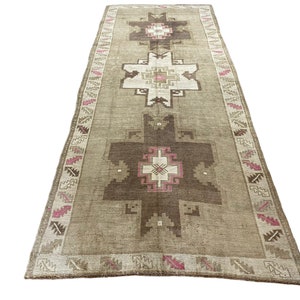 4.3x11.1 ft Vintage Turkish Kars Rug, Faded Turkish Rug, Vintage Kars Rug, Handmade Rug, Bohemian Rug, Wool Turkish Rug
