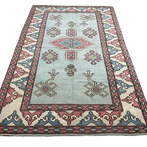 5.8x9 ft Vintage Turkish Oushak Rug, Blue and Pink Turkish Rug, Turkish Anatolian Rug, Handmade Rug, Bohemian Rug, Wool Turkish Rug *546