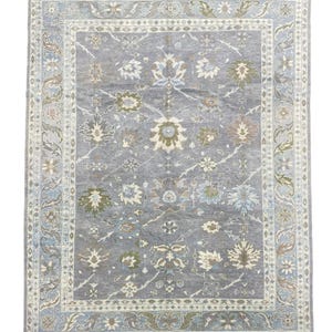 9x12 ft New Turkish Oushak Rug, Gray Turkish Rug, Gray and Blue Overall Oushak Rug, Handmade Area Rug, Beautiful Oushak Rug