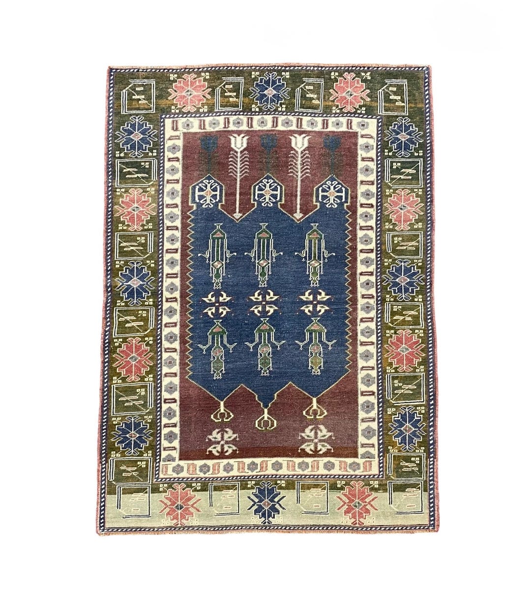 Vintage Turkish Wool Rug – 4x5 Ft, Handwoven Tribal Design - Etsy