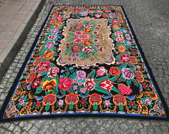 8x13.6 ft Colorful Vintage Turkish Kilim Rug, Colorful Rug, Floral Rug