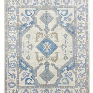 9x12 ft New Turkish Oushak Rug, Blue, Gray and White Turkish Rug, Gray and Blue Overall Oushak Rug, Handmade Area Rug, Beautiful Oushak Rug