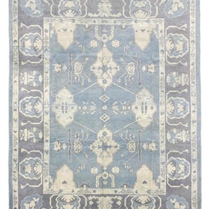 9x12 ft New Turkish Oushak Rug, Blue, Gray and Ivory Turkish Rug, Gray and Blue Overall Oushak Rug, Handmade Area Rug, Beautiful Oushak Rug
