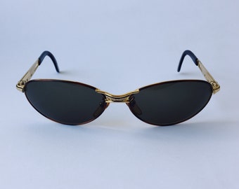 Police Vintage Oval Sunglasses Brown Gold Frame 90s NOS - Designer Sunglasses