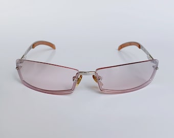 St. FLASH Vintage Shield Gafas de sol rosa sin montura media 00s y2k - Gafas de sol de diseño de DDVintageGafas de sol