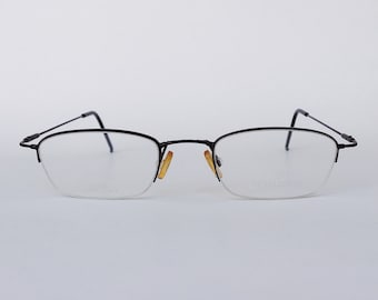 DE VALENTINI Vintage Square Eyeglasses Half Rimmed Matte Black Frame Optical 90s NOS - Mens & Womens