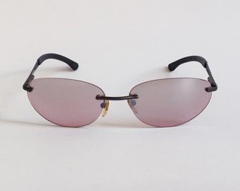 FLASH Vintage Oval Rimless Sunglasses Mirrored Pink Lenses 90s NOS - Designer Sunglasses