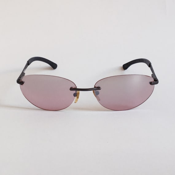FLASH Vintage Oval Rimless Sunglasses Mirrored Pink L… - Gem