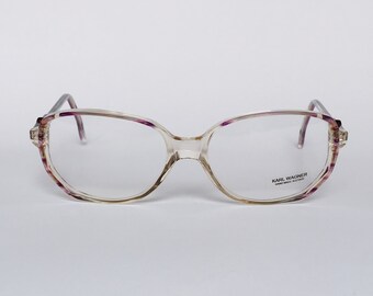 Karl Wagner Vintage Cat-eye Glasses Clear Pink Frame Optical 80s NOS - Men's & Women's