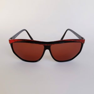 Osse Paris Airport Vintage Shield Oversize Sunglasses Black Red 80s NOS - Designer Sunglasses by DDVintageSunglasses