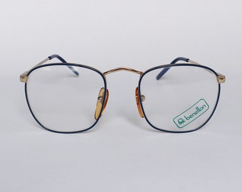 Benetton Vintage Square Glasses Blue Gold Frame Anser Optical 90s NOS - Mens & Womens