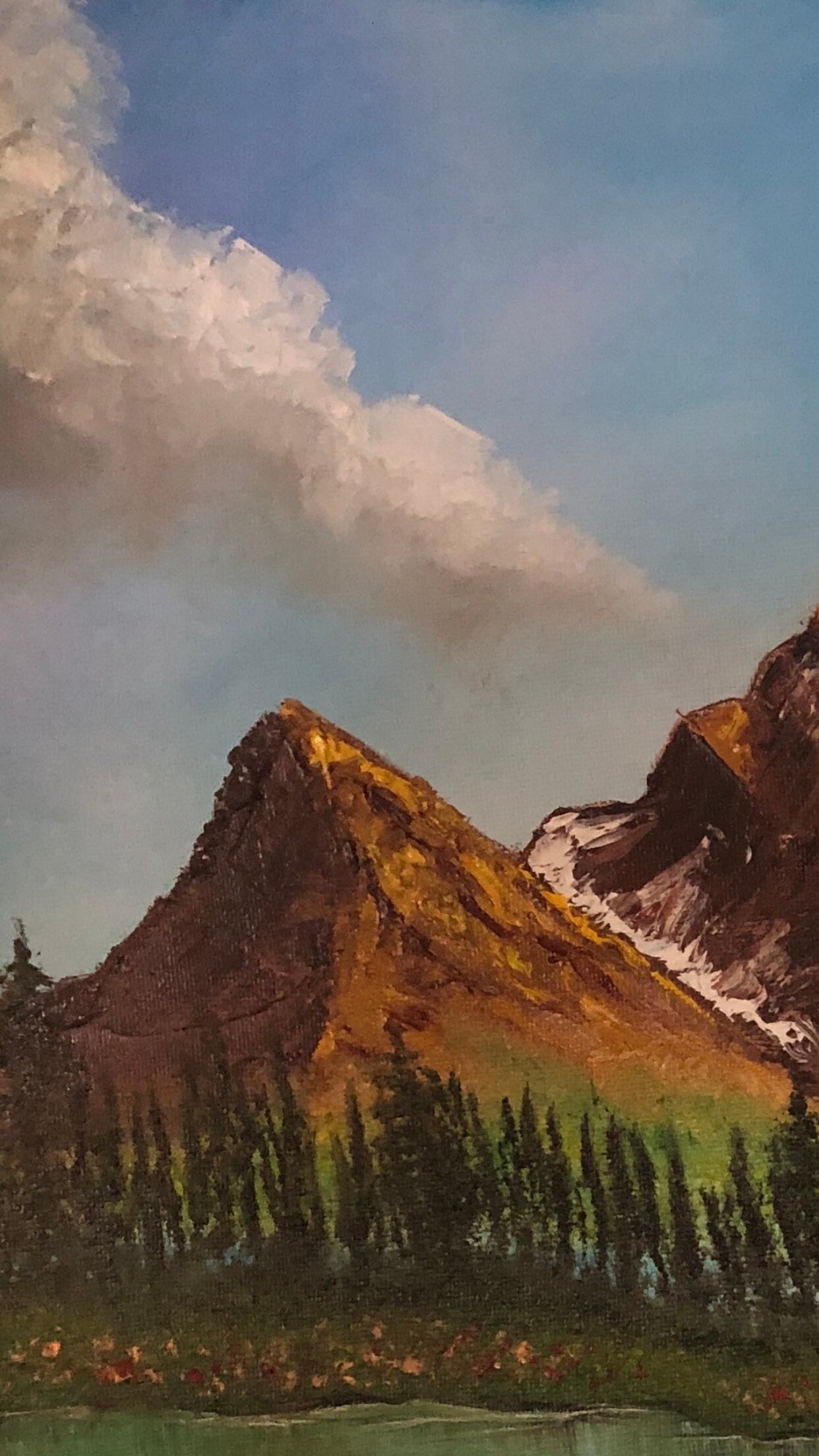 Original Art, Oil Painting, Scenery, Nature, Brown Mountains, Lake