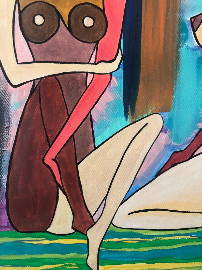 cubism art Original acrylic painting on canvas 24x20\u201d portrait of women of different races cubist art artwork by ClaudiaNolascoArt