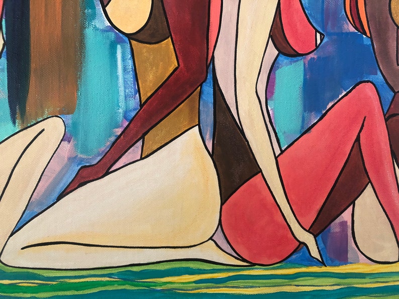 cubism art Original acrylic painting on canvas 24x20\u201d portrait of women of different races cubist art artwork by ClaudiaNolascoArt