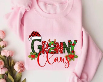 Benutzerdefinierte Oma Claus Sweatshirt Weihnachten Oma Sweatshirt Oma Pullover, benutzerdefinierte Nana und Enkel Sweatshirt, Geschenke für Nana Gigi