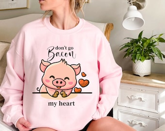 Don’t Go Bacon My Heart Shirt, Chemise de la Saint-Valentin, Chemise d’animal drôle, Tee-shirt de fête de la Saint-Valentin, Chemise de bacon, Tee-shirt de cœur de bacon, Tee-shirt drôle de couple