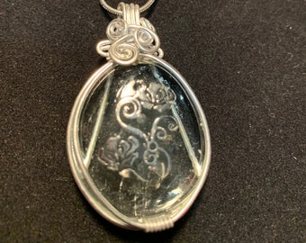 Glass Wire Silver Floral Decal Pendant