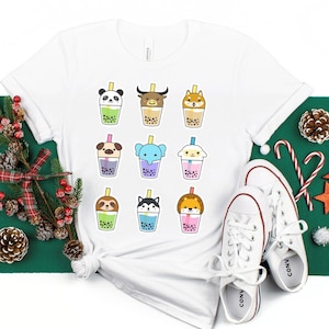 Animal Boba Tshirt - Cartoon Anime Shirt - Animal Lover Gift - Bubble Tea Kids Shirt - Love Bubble Tea Tshirt - Gift For Boba Lovers