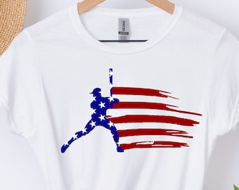 Baseball Player American Flag Independence Day 4th of July Unisex Shirt, Baseball Fan Shirt, Baseball Coach Patriotic tshirt, July 4th Gift