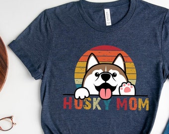 Funny Husky Mom Shirt, Siberian Husky Mom Retro Vintage Colors Tshirt, Gift for Dog Lover, Husky Lover Tee, Husky Mom Gift, Mother's Day Tee