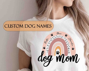 Koszulka z nadrukiem Dog Mom, prezent na dzień matki, koszulka Dog Mom z imionami, koszulka Dog Mama, prezent dla miłośnika psów, słodka tęczowa koszulka dla właściciela psa