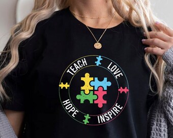 Cute Autism Awareness Teach Love Hope Inspire Special Ed Teacher T-Shirt Gift , April 2 Autism Day Shirt, Puzzle Piece, Autism Acceptance