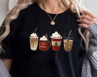 Jultröja för kvinnor, julkaffetröja, kaffeälskarepresent, högtidströja, söt jultröja, jul-T-shirts, julfest