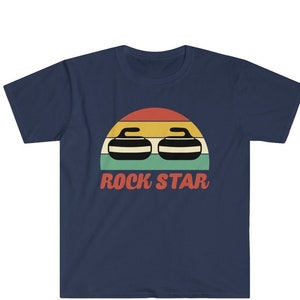 Rock Star Lustiges Curling T-Shirt, Curling Dad Shirt, Lustiges Vintage Curler Vatertagsgeschenk, Curling Besen & Stein Grafik T-Shirt