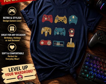Video Gaming Controllers T-Shirt, Gift for Video Games Player, Video Gamer Retro Vintage Colors Graphic Tee, Gift for Gamer, Funny Gaming