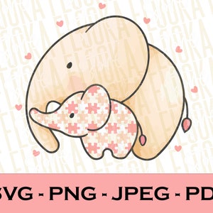 Olifant moeder autisme kind / autisme moeder SVG / autisme bewustzijn PNG / laten we samen groeien / autisme acceptatie / Svg-bestanden voor Cricut
