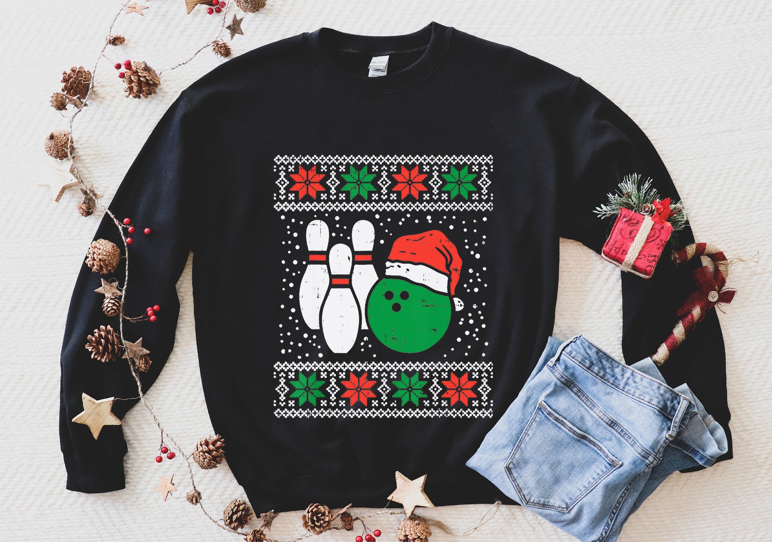 Funny Bowling Ball & Pins Christmas Sweatshirt
