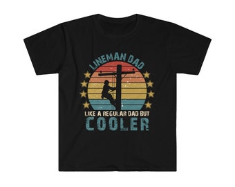 Camisa divertida de papá liniero, regalo para el hombre de línea papá, trabajador esencial del día del padre Retro Sunset Graphic Tee, camisa de cumpleaños de papá, regalo de marido
