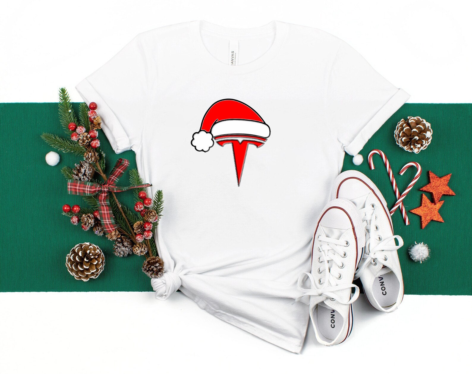 Tesla Christmas T-Shirt, Car Print Tesla T-shirt, Funny Tesla